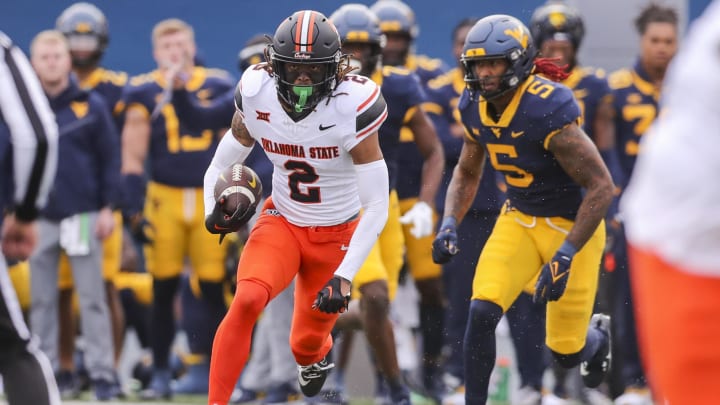 Oct 21, 2023; Morgantown, West Virginia, USA; Oklahoma State Cowboys cornerback Korie Black (2) Oct 21, 2023; Morgantown, West Virginia, USA; Oklahoma State Cowboys cornerback Korie Black (2)