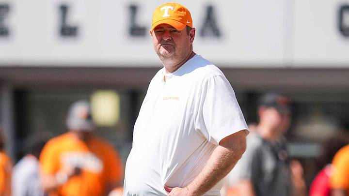 Tennessee coach Josh Heupel watches drills before a NCAA football game between Tennessee and UAB at Neyland Stadium in Knoxville, Tenn., September 20, 2025. Tennessee coach Josh Heupel watches drills before a NCAA football game between Tennessee and UAB at Neyland Stadium in Knoxville, Tenn., September 20, 2025.