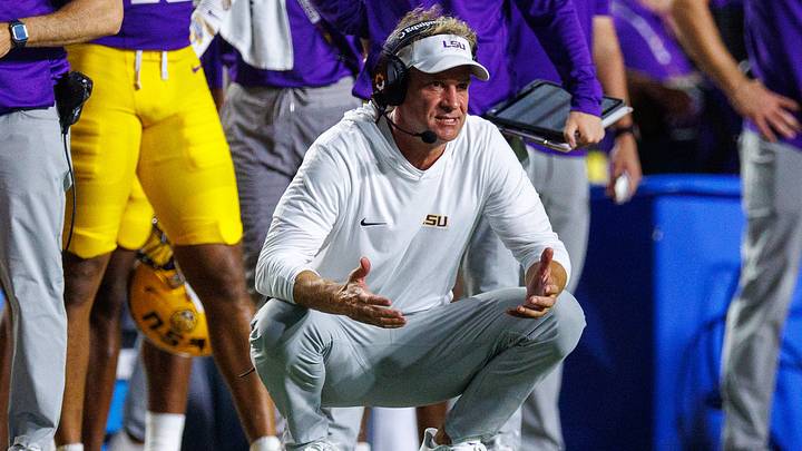 Oct 3, 2026; Baton Rouge, Louisiana, USA; LSU Tigers head coach Lane Kiffin reacts to a play against the McNeese Cowboys during the second half at Tiger Stadium. Mandatory Credit: Stephen Lew-Imagn Images Oct 3, 2026; Baton Rouge, Louisiana, USA; LSU Tigers head coach Lane Kiffin reacts to a play against the McNeese Cowboys during the second half at Tiger Stadium. Mandatory Credit: Stephen Lew-Imagn Images