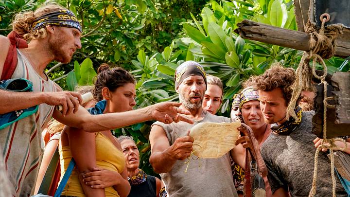 "This is Where the Battle Begins" - Tyson Apostol, Michele Fitzgerald, Denise Stapley, Tony Vlachos, Kim Spradlin, Jeremy Collins, Sarah Lacina and Adam Klein on the Eighth episode of SURVIVOR: WINNERS AT WAR, airing Wednesday, April 1 (8:00-9:01 PM, ET/PT) on the CBS Television Network. Photo: Robert Voets/CBS Entertainment ©2020 CBS Broadcasting, Inc. All Rights Reserved "This is Where the Battle Begins" - Tyson Apostol, Michele Fitzgerald, Denise Stapley, Tony Vlachos, Kim Spradlin, Jeremy Collins, Sarah Lacina and Adam Klein on the Eighth episode of SURVIVOR: WINNERS AT WAR, airing Wednesday, April 1 (8:00-9:01 PM, ET/PT) on the CBS Television Network. Photo: Robert Voets/CBS Entertainment ©2020 CBS Broadcasting, Inc. All Rights Reserved