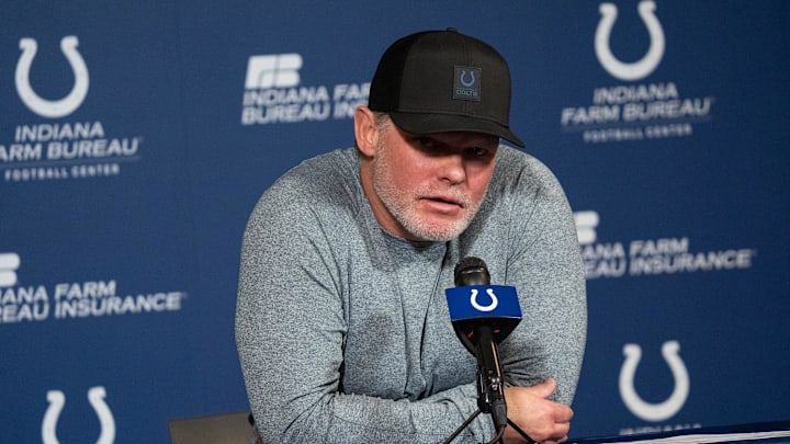 Indianapolis Colts General Manager Chris Ballard speaks with media Thursday, Jan. 8, 2026, at the Colts practice facility in Indianapolis.