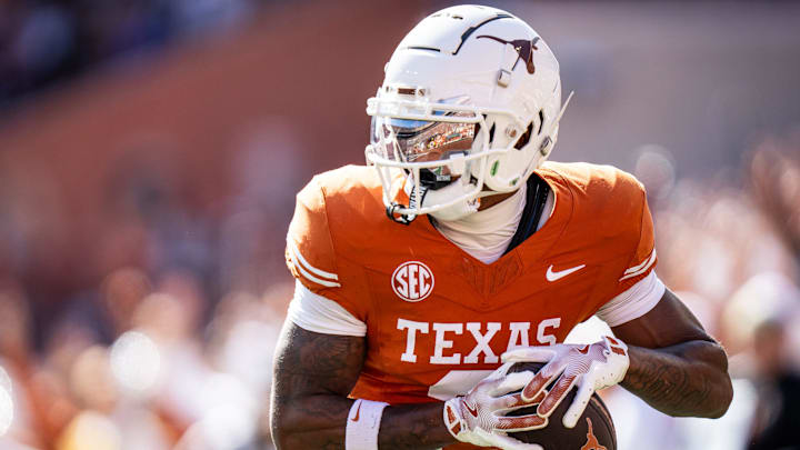 Texas Longhorns wide receiver Matthew Golden (2) catches a pass to score the first touchdown of the game for Texas during the first quarter of the Longhorns' game against the Florida Gators, Nov. 9, 2024 at Darrell K. Royal Texas Memorial Stadium in Austin. Texas Longhorns wide receiver Matthew Golden (2) catches a pass to score the first touchdown of the game for Texas during the first quarter of the Longhorns' game against the Florida Gators, Nov. 9, 2024 at Darrell K. Royal Texas Memorial Stadium in Austin.