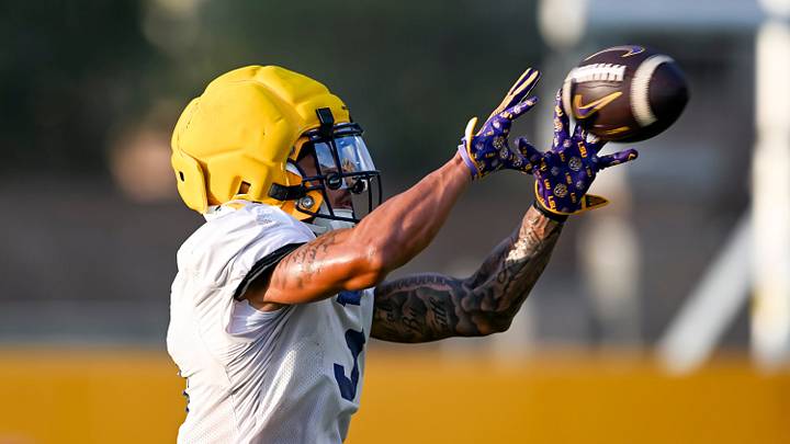 Reciever Eugene Wilson III 3 LSU Football practice. August 18, 2026. Reciever Eugene Wilson III 3 LSU Football practice. August 18, 2026.