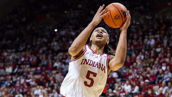 Indiana forward Malik Reneau (5) shoots against Sam Houston State at Simon Skjodt Assembly Hall. 
