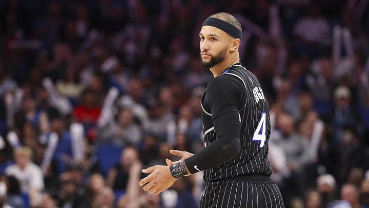 Dec 3, 2025; Orlando, Florida, USA; Orlando Magic guard Jalen Suggs (4) reacts after a basket against the San Antonio Spurs in the third quarter at Kia Center. Mandatory Credit: Nathan Ray Seebeck-Imagn Images Dec 3, 2025; Orlando, Florida, USA; Orlando Magic guard Jalen Suggs (4) reacts after a basket against the San Antonio Spurs in the third quarter at Kia Center. Mandatory Credit: Nathan Ray Seebeck-Imagn Images
