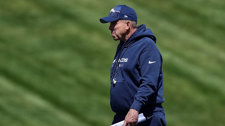 May 23, 2024; Englewood, CO, USA; Denver Broncos head coach Sean Payton during organized team activities at Centura Health Training Center. Mandatory Credit: Isaiah J. Downing-USA TODAY Sports