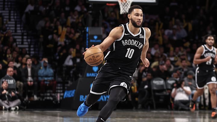 Nov 3, 2024; Brooklyn, New York, USA; Brooklyn Nets guard Ben Simmons (10) brings the ball up court in the third quarter against the Detroit Pistons at Barclays Center. Mandatory Credit: Wendell Cruz-Imagn Images Nov 3, 2024; Brooklyn, New York, USA; Brooklyn Nets guard Ben Simmons (10) brings the ball up court in the third quarter against the Detroit Pistons at Barclays Center. Mandatory Credit: Wendell Cruz-Imagn Images