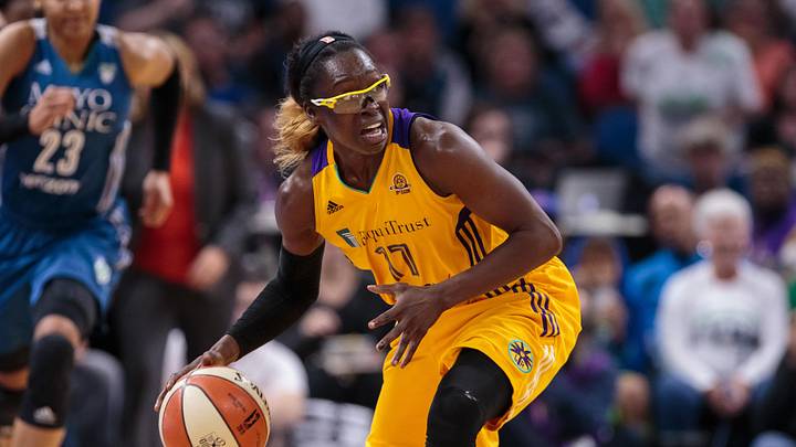 Oct 11, 2016; Minneapolis, MN, USA; Los Angeles Sparks forward Essence Carson (17) dribbles in the third quarter against the Minnesota Lynx in game two of the WNBA Finals. at Target Center. The Minnesota Lynx beat the Los Angeles Sparks 79-60. Mandatory Credit: Brad Rempel-Imagn Images