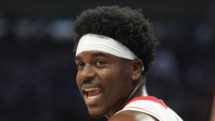 Mar 10, 2024; Sacramento, California, USA; Houston Rockets guard Aaron Holiday (0) before the start of the second quarter against the Sacramento Kings at Golden 1 Center. Mandatory Credit: Darren Yamashita-USA TODAY Sports