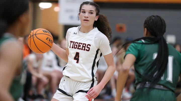 Norman's Keeley Parks dribbles during a girls high school basketball game between Norman and Muskogee in Norman, Okla., Thursday, Feb. 23, 2023. Norman's Keeley Parks dribbles during a girls high school basketball game between Norman and Muskogee in Norman, Okla., Thursday, Feb. 23, 2023.