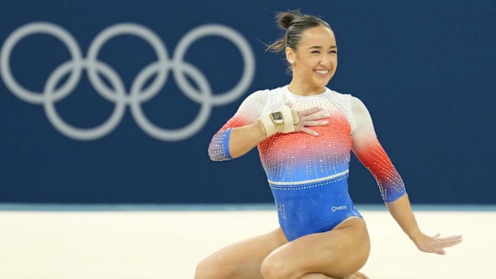 Aleah Finnegan of Philippines performs on the floor exercise in women’s qualification during the Paris 2024 Olympic Summer Games.