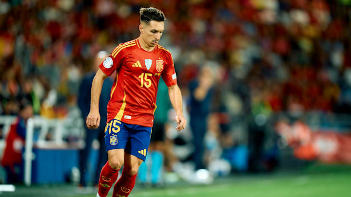 Bayern Munich winger Bryan Zaragoza in action for Spain against Switzerland.