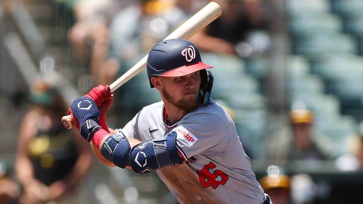 Jul 19, 2026; West Sacramento, California, USA; Washington Nationals third baseman Curtis Mead (45) bats during the third inning against the Athletics at Sutter Health Park. Mandatory Credit: Scott Marshall-Imagn Images