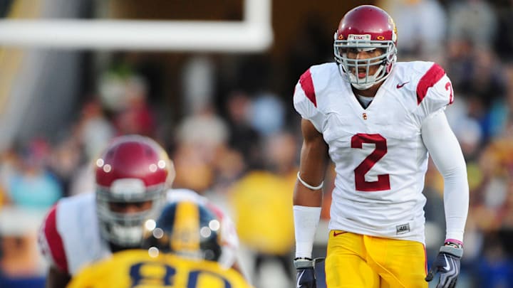 October 3, 2009; Berkeley, CA, USA; USC Trojans safety Taylor Mays (2) prepares for the snap during the second quarter against the California Golden Bears at Memorial Stadium. The Trojans defeated the Golden Bears 30-3. Mandatory Credit: Kyle Terada-Imagn Images October 3, 2009; Berkeley, CA, USA; USC Trojans safety Taylor Mays (2) prepares for the snap during the second quarter against the California Golden Bears at Memorial Stadium. The Trojans defeated the Golden Bears 30-3. Mandatory Credit: Kyle Terada-Imagn Images