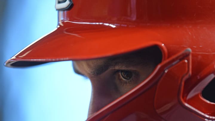 Sep 25, 2019; Phoenix, AZ, USA; St. Louis Cardinals pinch hitter Paul Goldschmidt (46) waits to bat against the Arizona Diamondbacks during the ninth inning at Chase Field. Mandatory Credit: Joe Camporeale-Imagn Images
