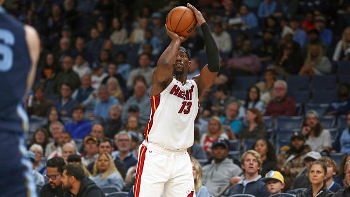 Oct 24, 2025; Memphis, Tennessee, USA; Miami Heat center Bam Adebayo (13) shoots for three during the first quarter against the Memphis Grizzlies at FedExForum. Mandatory Credit: Petre Thomas-Imagn Images Oct 24, 2025; Memphis, Tennessee, USA; Miami Heat center Bam Adebayo (13) shoots for three during the first quarter against the Memphis Grizzlies at FedExForum. Mandatory Credit: Petre Thomas-Imagn Images