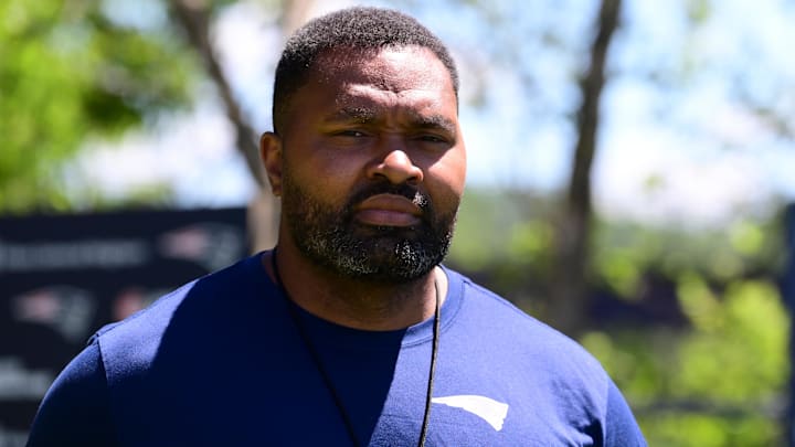 Jun 10, 2024; Foxborough, MA, USA;  New England Patriots head coach Jerod Mayo  walks to a press conference before minicamp at Gillette Stadium. Mandatory Credit: Eric Canha-Imagn Images