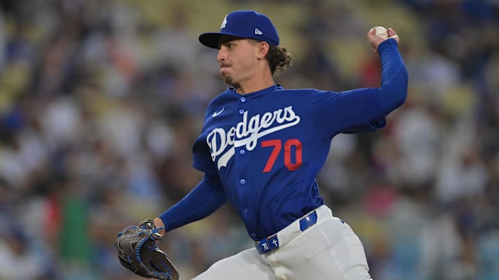Mar 24, 2026; Los Angeles, California, USA; Los Angeles Dodgers pitcher Justin Wrobleski (70) delivers to the plate in the eighth inning against the Los Angeles Angels at Dodger Stadium. Mandatory Credit: Jayne Kamin-Oncea-Imagn Images Mar 24, 2026; Los Angeles, California, USA; Los Angeles Dodgers pitcher Justin Wrobleski (70) delivers to the plate in the eighth inning against the Los Angeles Angels at Dodger Stadium. Mandatory Credit: Jayne Kamin-Oncea-Imagn Images