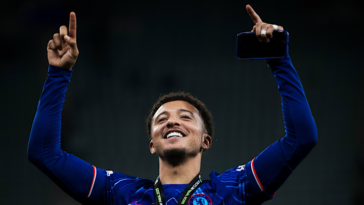 Jadon Sancho of Chelsea FC cleebrates during the award...