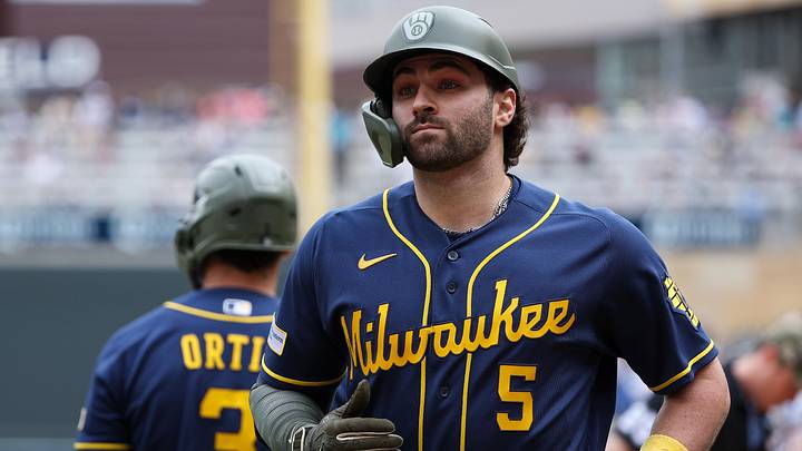May 17, 2026; Minneapolis, Minnesota, USA; Milwaukee Brewers center fielder Garrett Mitchell (5) reacts after hitting a solo home run against the Minnesota Twins during the fourth inning at Target Field. Mandatory Credit: Matt Krohn-Imagn Images May 17, 2026; Minneapolis, Minnesota, USA; Milwaukee Brewers center fielder Garrett Mitchell (5) reacts after hitting a solo home run against the Minnesota Twins during the fourth inning at Target Field. Mandatory Credit: Matt Krohn-Imagn Images