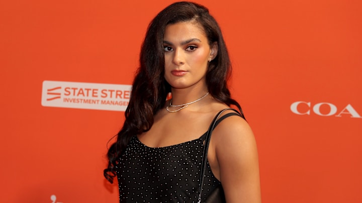Apr 13, 2026; New York, NY, USA; Lauren Betts poses for a photo on the orange carpet before the 2026 WNBA Draft at The Shed at Hudson Yards. Mandatory Credit: Brad Penner-Imagn Images