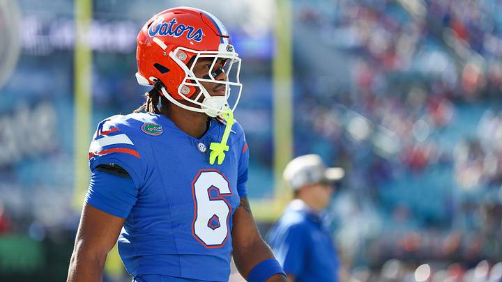 Nov 1, 2025; Jacksonville, Florida, USA; Florida Gators wide receiver Dallas Wilson (6) looks on in the first half against the Georgia Bulldogs at EverBank Stadium. Mandatory Credit: Matt Pendleton-Imagn Images
