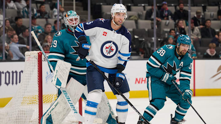 Dec 12, 2023; San Jose, California, USA; Winnipeg Jets defenseman Brenden Dillon (5) stands in the