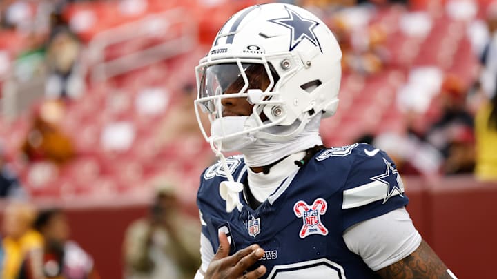 Dallas Cowboys wide receiver Ceedee Lamb runs onto the field prior to the game against the Washington Commanders.