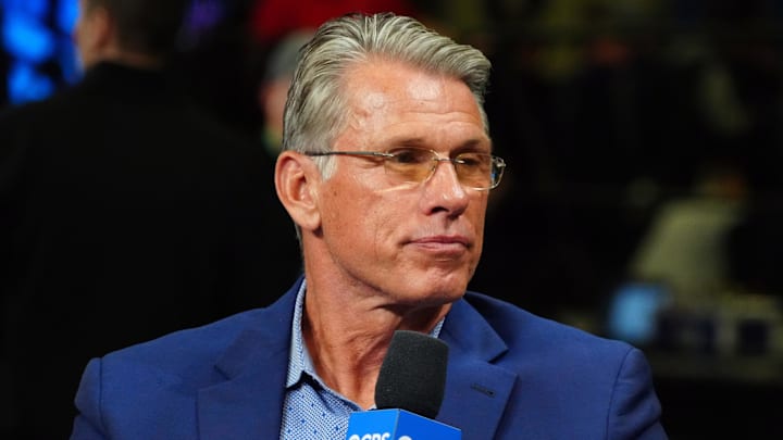 Feb 28, 2024; Indianapolis, IN, USA; Minnesota Vikings former general manager Rick Spielman on the CBS Sports set at the NFL Scouting Combine at Indiana Convention Center. Mandatory Credit: Kirby Lee-Imagn Images