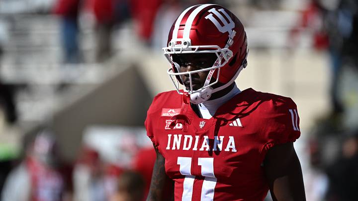 Oct 17, 2026; Bloomington, Indiana, USA;  Indiana Hoosiers wide receiver Nick Marsh (11) warms up before the game against the Ohio State Buckeyes at Merchants Bank Field at Memorial Stadium.  Mandatory Credit: Robert Goddin-Imagn Images