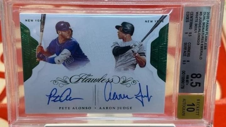 2020 Panini Flawless Aaron Judge/Pete Alonso Dual On-Card Auto 1/1 BGS 8.5/Auto 10