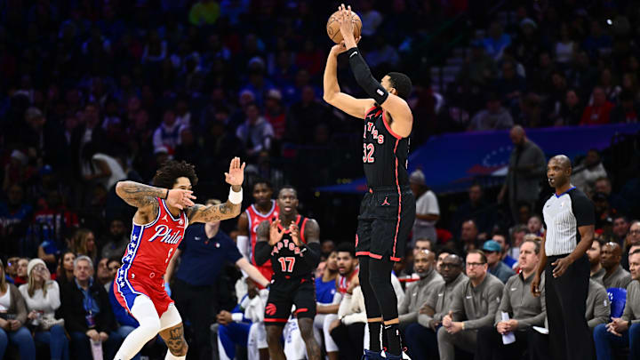 Dec 22, 2023; Philadelphia, Pennsylvania, USA; Toronto Raptors forward Otto Porter Jr (32) shoots