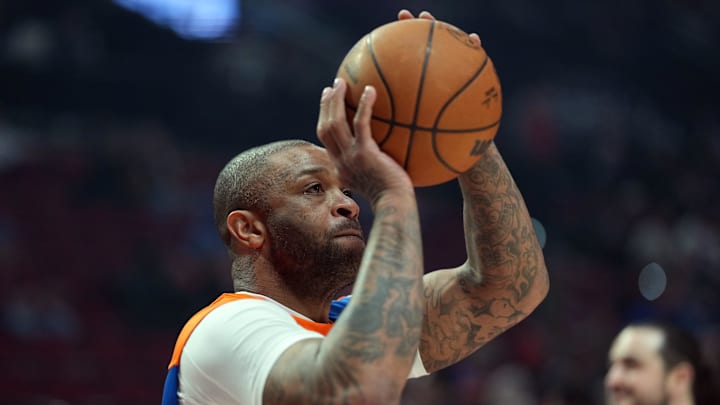 Mar 12, 2025; Portland, Oregon, USA; New York Knicks power forward P.J. Tucker (17) warms up before the game against the Portland Trail Blazers at Moda Center. Mandatory Credit: Soobum Im-Imagn Images Mar 12, 2025; Portland, Oregon, USA; New York Knicks power forward P.J. Tucker (17) warms up before the game against the Portland Trail Blazers at Moda Center. Mandatory Credit: Soobum Im-Imagn Images
