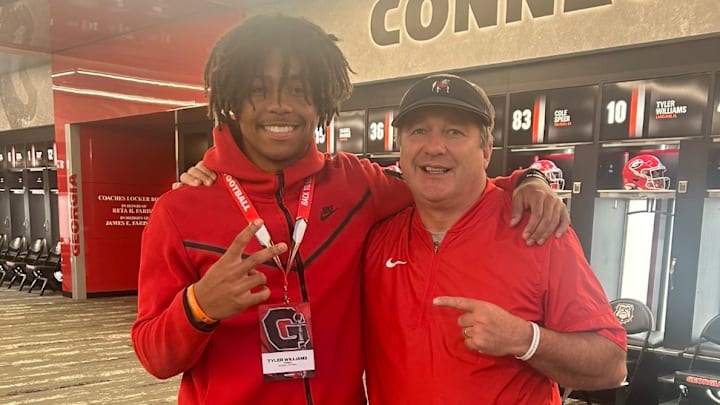Tyler Williams with coach Kirby Smart on his Georgia Bulldogs visit