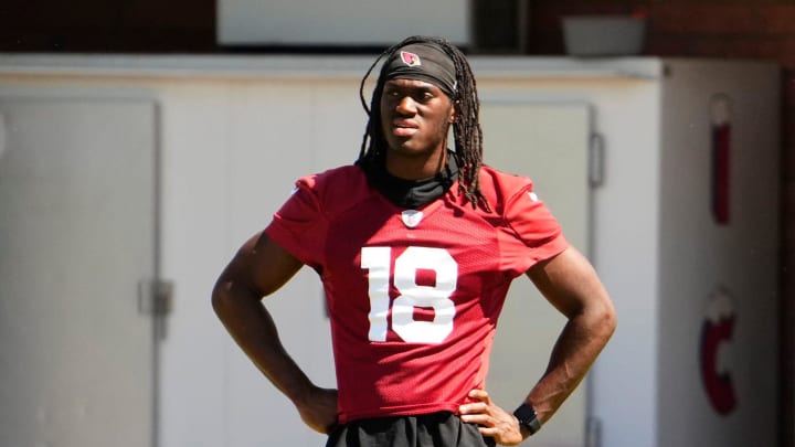 Arizona Cardinals wide receiver Marvin Harrison Jr. (18) during minicamp at Dignity Health Training Center on June 11, 2024. Arizona Cardinals wide receiver Marvin Harrison Jr. (18) during minicamp at Dignity Health Training Center on June 11, 2024.