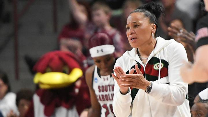 South Carolina Coach Dawn Staley during the second quarter of the NCAA Women's Basketball Tournament game at the Colonial Life Center in Columbia, SC on Friday, March 22, 2024. South Carolina Coach Dawn Staley during the second quarter of the NCAA Women's Basketball Tournament game at the Colonial Life Center in Columbia, SC on Friday, March 22, 2024.