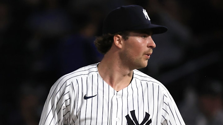 Mar 6, 2026; Tampa, Florida, USA;  New York Yankees starting pitcher Cam Schlittler (31) during the first inning against the Tampa Bay Rays at George M. Steinbrenner Field. Mandatory Credit: Kim Klement Neitzel-Imagn Images