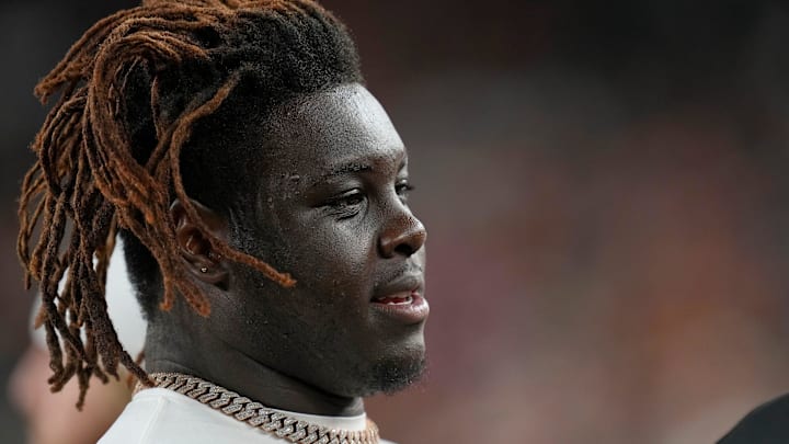 Cincinnati Bengals Amarius Mims talks with teammates as the Bengals face the Colts in a preseason game Thursday, August 22, 2024 at Paycor Stadium.