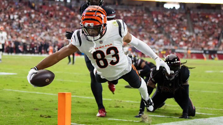 Oct 8, 2023; Glendale, Arizona, USA; Cincinnati Bengals wide receiver Tyler Boyd (83) dives towards