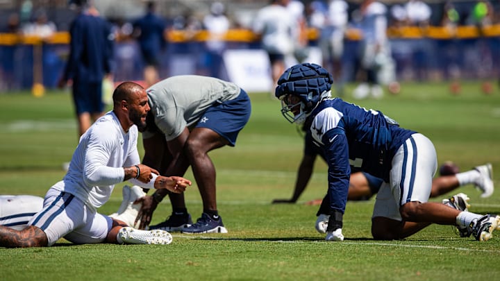Dallas Cowboys stars Dak Prescott and linebacker Micah Parsons during training camp in Oxnard, California. 