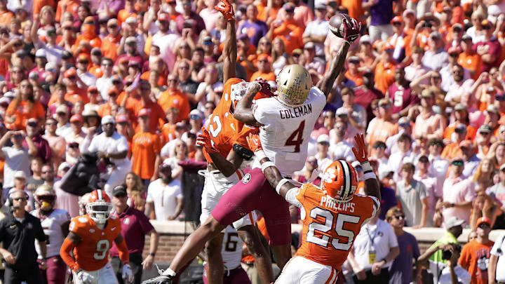 Sep 23, 2023; Clemson, South Carolina, USA; Florida State Seminoles wide receiver Keon Coleman (4)