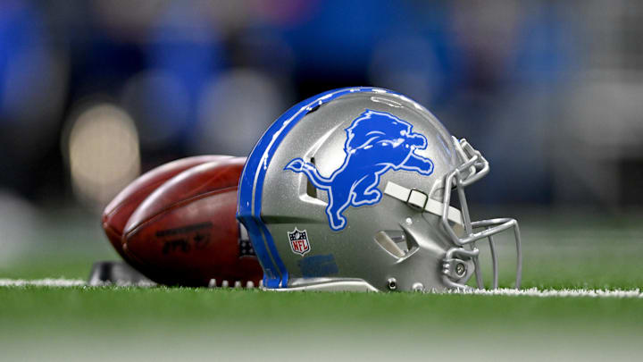 Jan 14, 2024; Detroit, Michigan, USA; Footballs and a Detroit Lions helmet before a 2024 NFC wild card game between the Lions and Los Angeles Rams at Ford Field. Mandatory Credit: Lon Horwedel-Imagn Images Jan 14, 2024; Detroit, Michigan, USA; Footballs and a Detroit Lions helmet before a 2024 NFC wild card game between the Lions and Los Angeles Rams at Ford Field. Mandatory Credit: Lon Horwedel-Imagn Images