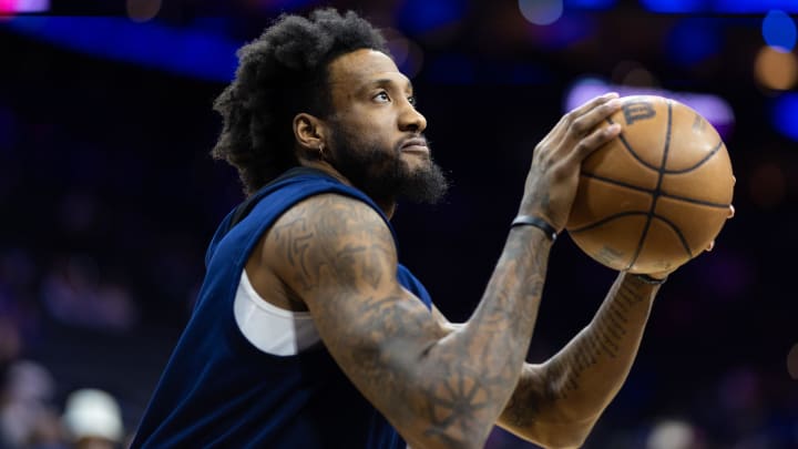 Mar 27, 2024; Philadelphia, Pennsylvania, USA; Philadelphia 76ers forward Robert Covington practices before a game against the LA Clippers at Wells Fargo Center. Mandatory Credit: Bill Streicher-USA TODAY Sports