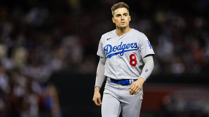 Oct 11, 2023; Phoenix, Arizona, USA; Los Angeles Dodgers outfielder Enrique Hernandez against the Arizona Diamondbacks during game three of the NLDS for the 2023 MLB playoffs at Chase Field. Mandatory Credit: Mark J. Rebilas-USA TODAY Sports Oct 11, 2023; Phoenix, Arizona, USA; Los Angeles Dodgers outfielder Enrique Hernandez against the Arizona Diamondbacks during game three of the NLDS for the 2023 MLB playoffs at Chase Field. Mandatory Credit: Mark J. Rebilas-USA TODAY Sports
