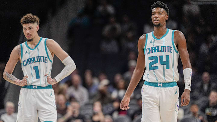Charlotte Hornets guard LaMelo Ball and forward Brandon Miller.