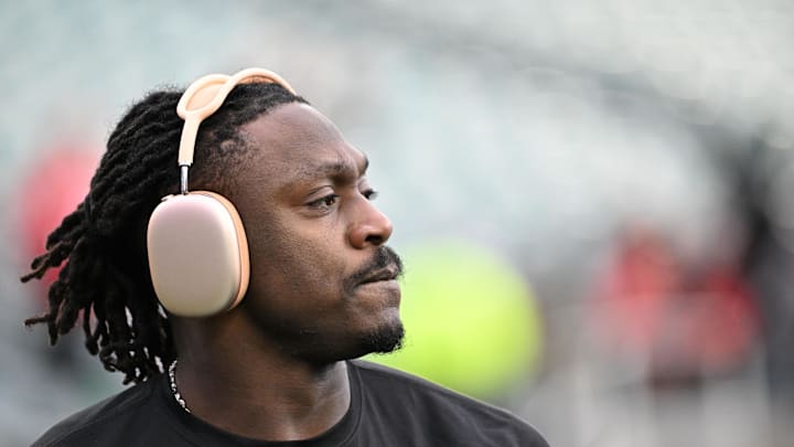 Jan 11, 2026; Philadelphia, PA, USA; Philadelphia Eagles wide receiver A.J. Brown (11) during warmups against the San Francisco 49ers in an NFC Wild Card Round game at Lincoln Financial Field. Mandatory Credit: Eric Hartline-Imagn Images