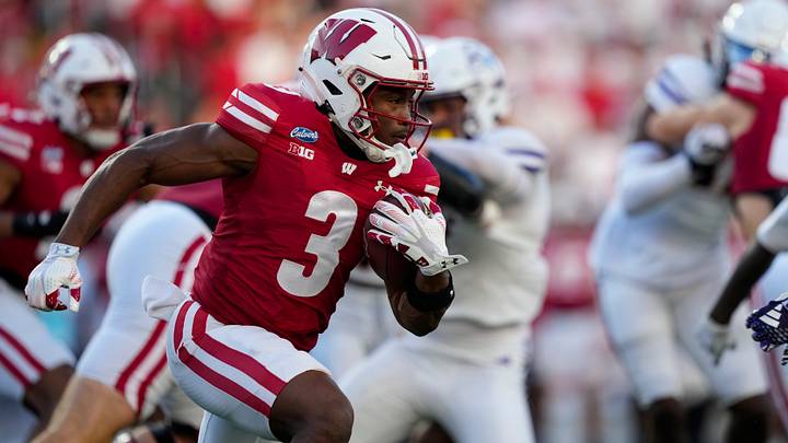 Wisconsin Badgers running back Abu Sama III. Wisconsin Badgers running back Abu Sama III.
