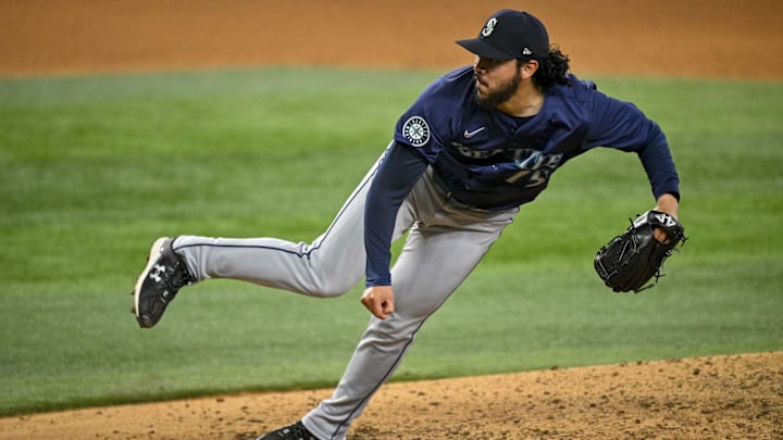 Seattle Mariners closer Andres Munoz pitches during a game against the Texas Rangers on Sept. 22 at Globe Life Field. Seattle Mariners closer Andres Munoz pitches during a game against the Texas Rangers on Sept. 22 at Globe Life Field.