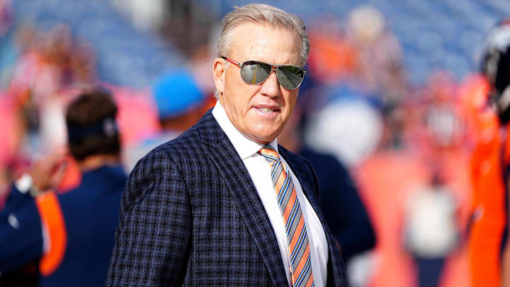Nov 28, 2021; Denver, Colorado, USA; Denver Broncos president of football operations John Elway before the game against the Los Angeles Chargers at Empower Field at Mile High. 