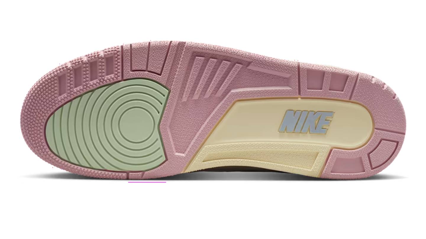 Air Jordan 3 Spring Is In The Air heel detail showing Iced Carmine Nike Air branding and Muslin midsole